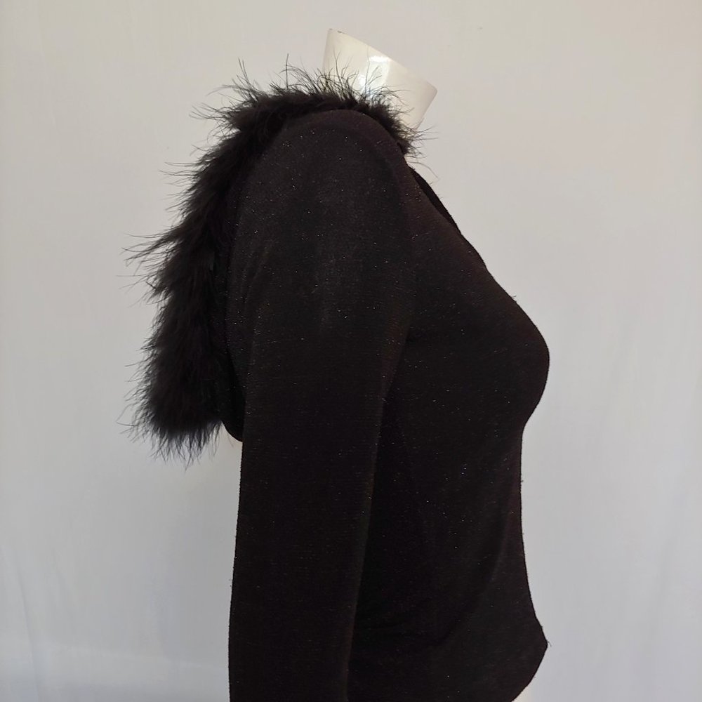 Black and gold fleck zip sweater hoodie with boa trimmed hood - Picture 2 of 11